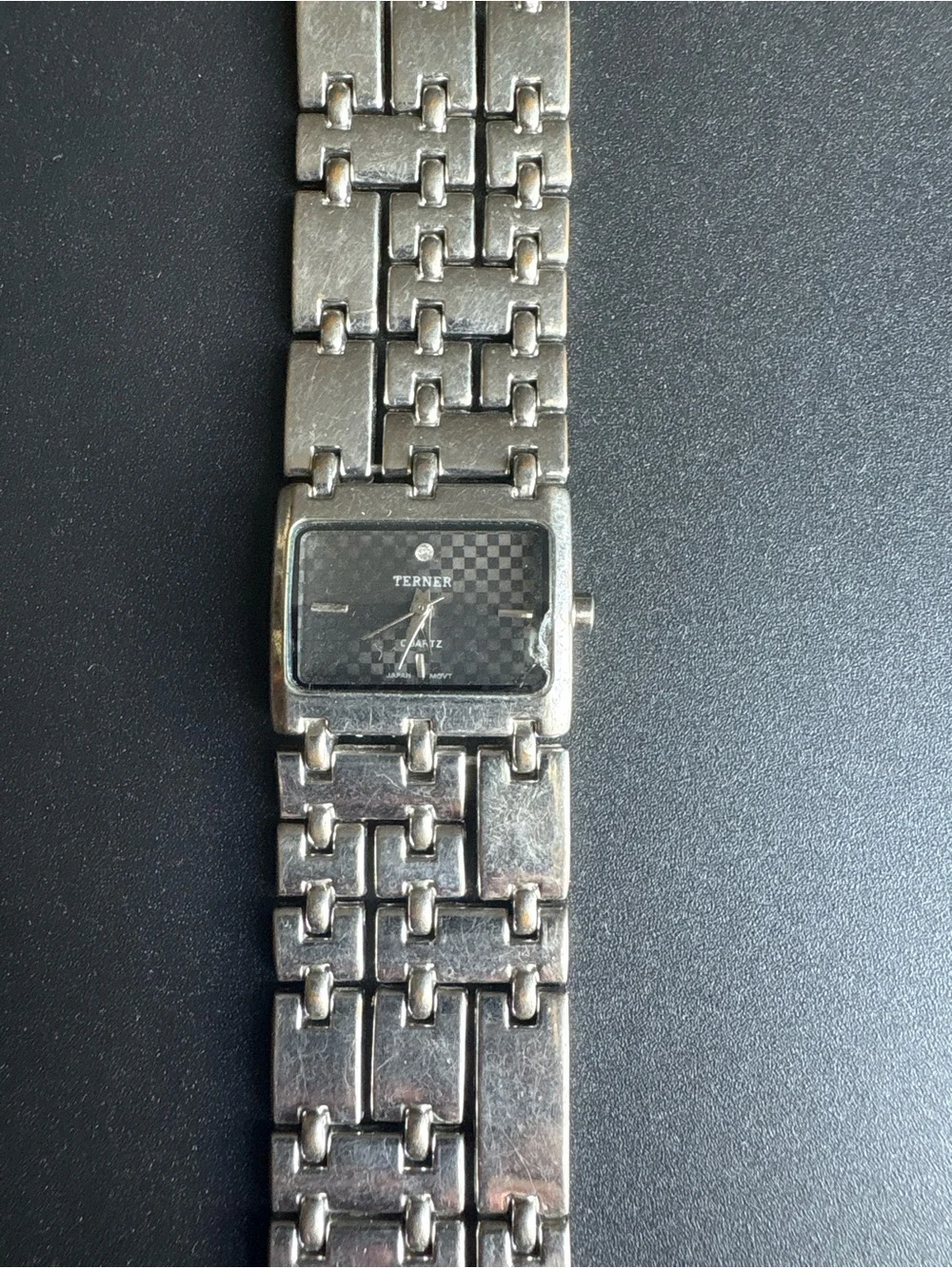 Terner Silver-Tone Link Bracelet Watch measurements shown non running